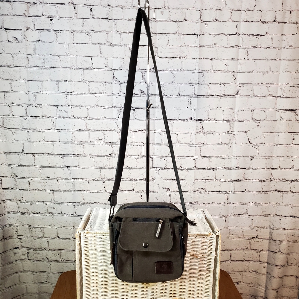 Lo Oulilai Crossbody Bag Unisex Black Gray Denim Canvas Travel Sling